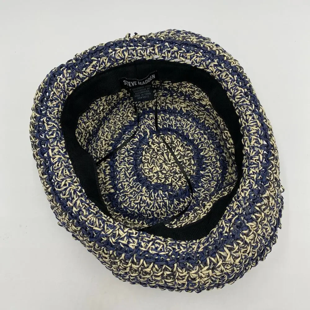 Steve Madden Blue & Tan 100% Paper Yarn Bucket Hat Size O/S
